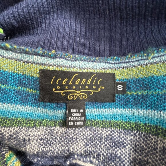 Icelandic Design Womens Wool Blend Nordic Zip Cardigan Sweater Small Blue/Green - Picture 3 of 8